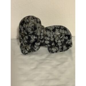 Hand Carved Snowflake Obsidian Figurine Chinese Zodiac Year of the Dog 1.5” tall